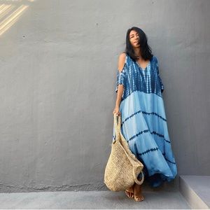 Hand Dyed Maxi Dress, Blue Maxi Dress, Cutout Maxi Dress, Boho Daily Resort Wear